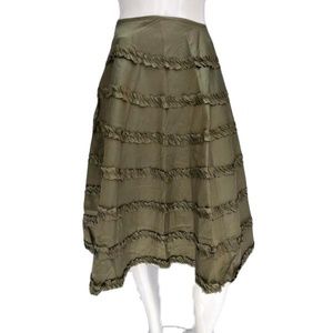 Zelie Silk Olive Green Skirt with Ruffles Size 2